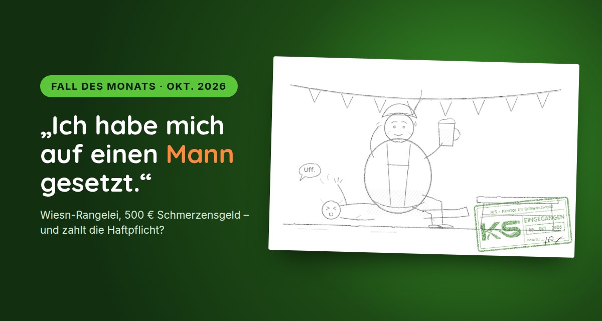 Bleistiftskizze: Im Bierzelt sitzt ein stattlicher Mann mit Tirolerhut und Maßkrug auf einem am Boden liegenden Mann – Fall des Monats, Oktober 2026