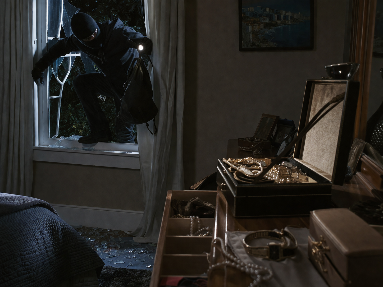Einbruch ins Schlafzimmer, Schmuck
