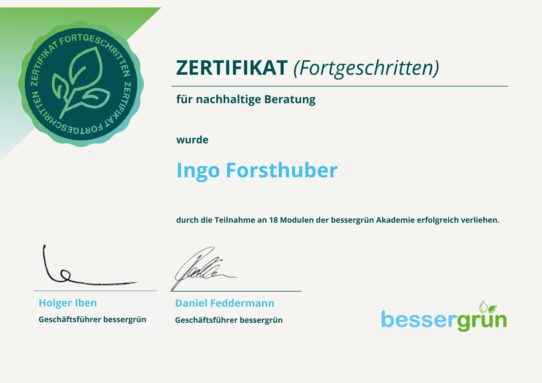 bessergrün Zertifikat 2025 – Fortgeschritten