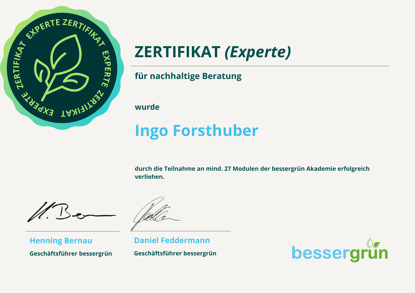 bessergrün Zertifikat 2026 – Experte